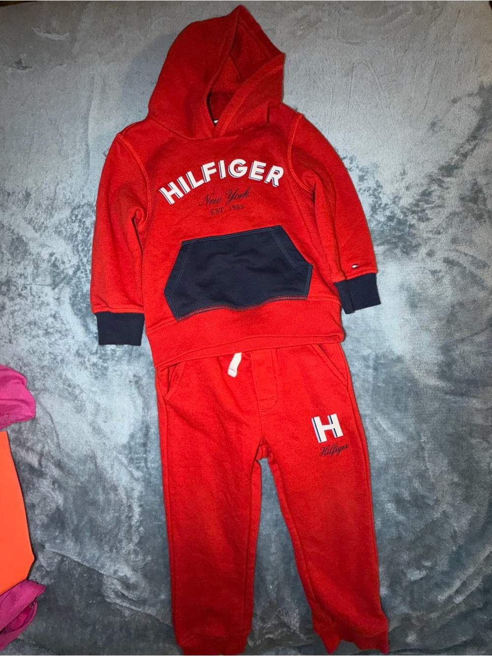 Tommy Hilfiger Red Hoodie & Joggers with Navy Pocket